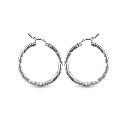 Sterling Silver  Ribbed Hoop Earrings - 3mm - 3cm - AER013B