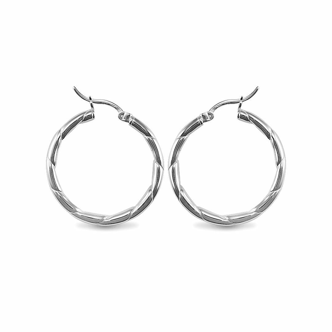 Sterling Silver  Ribbed Hoop Earrings - 3mm - 3cm - AER013B