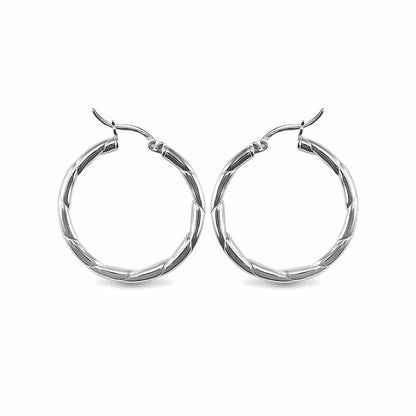 Sterling Silver  Ribbed Hoop Earrings - 3mm - 3cm - AER013B