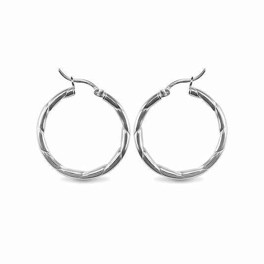 Sterling Silver  Ribbed Hoop Earrings - 3mm - 3cm - AER013B