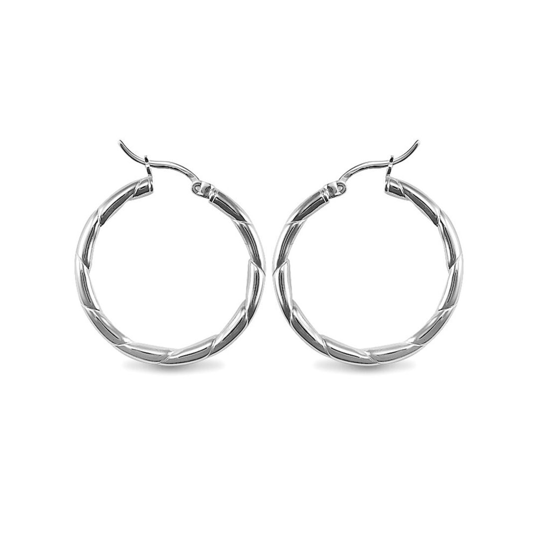 Sterling Silver  Ribbed Hoop Earrings - 3mm - 3cm - AER013B