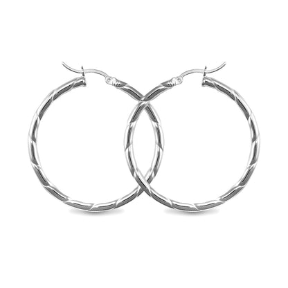 Sterling Silver  Ribbed Hoop Earrings - 3mm - 4cm - AER013C