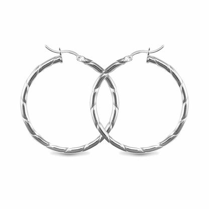 Sterling Silver  Ribbed Hoop Earrings - 3mm - 4cm - AER013C