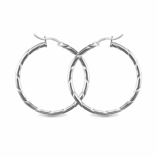 Sterling Silver  Ribbed Hoop Earrings - 3mm - 4cm - AER013C