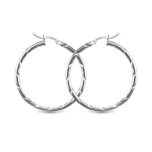 Sterling Silver  Ribbed Hoop Earrings - 3mm - 4cm - AER013C
