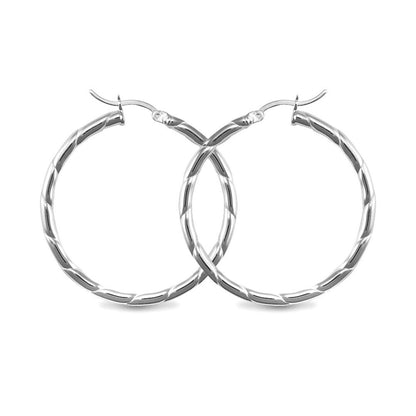 Sterling Silver  Ribbed Hoop Earrings - 3mm - 4cm - AER013C