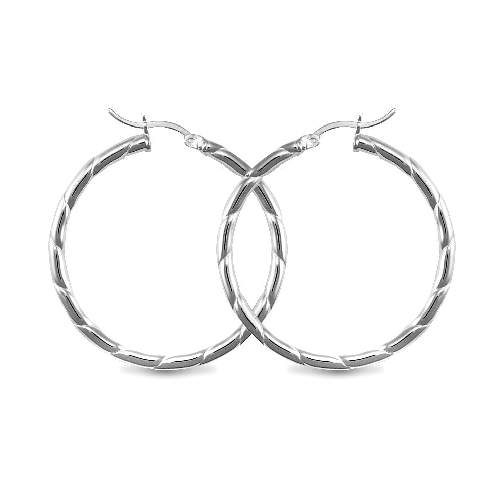 Sterling Silver  Ribbed Hoop Earrings - 3mm - 4cm - AER013C