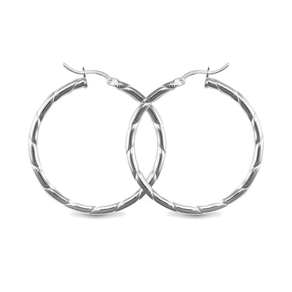 Sterling Silver  Ribbed Hoop Earrings - 3mm - 4cm - AER013C