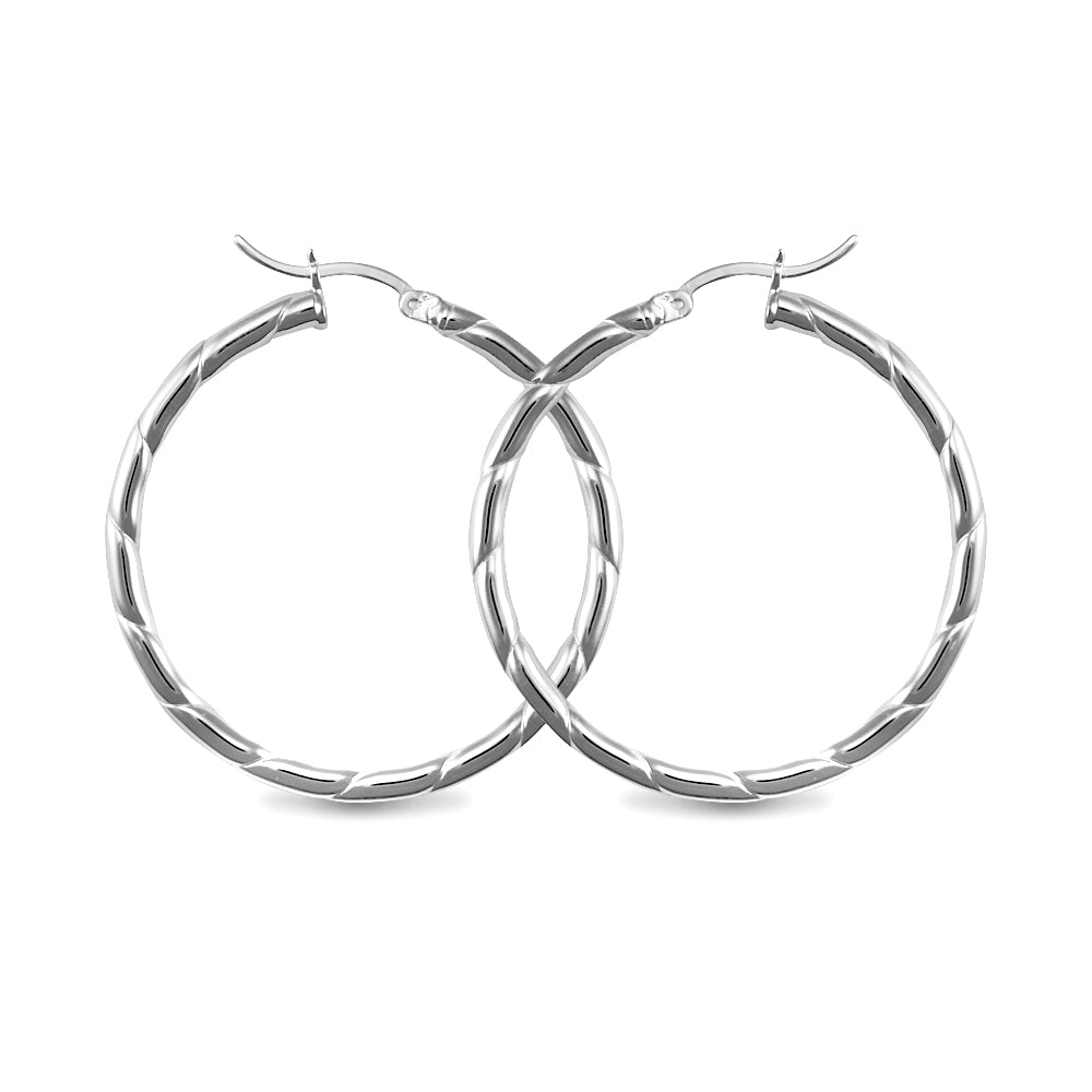 Sterling Silver  Ribbed Hoop Earrings - 3mm - 4cm - AER013C