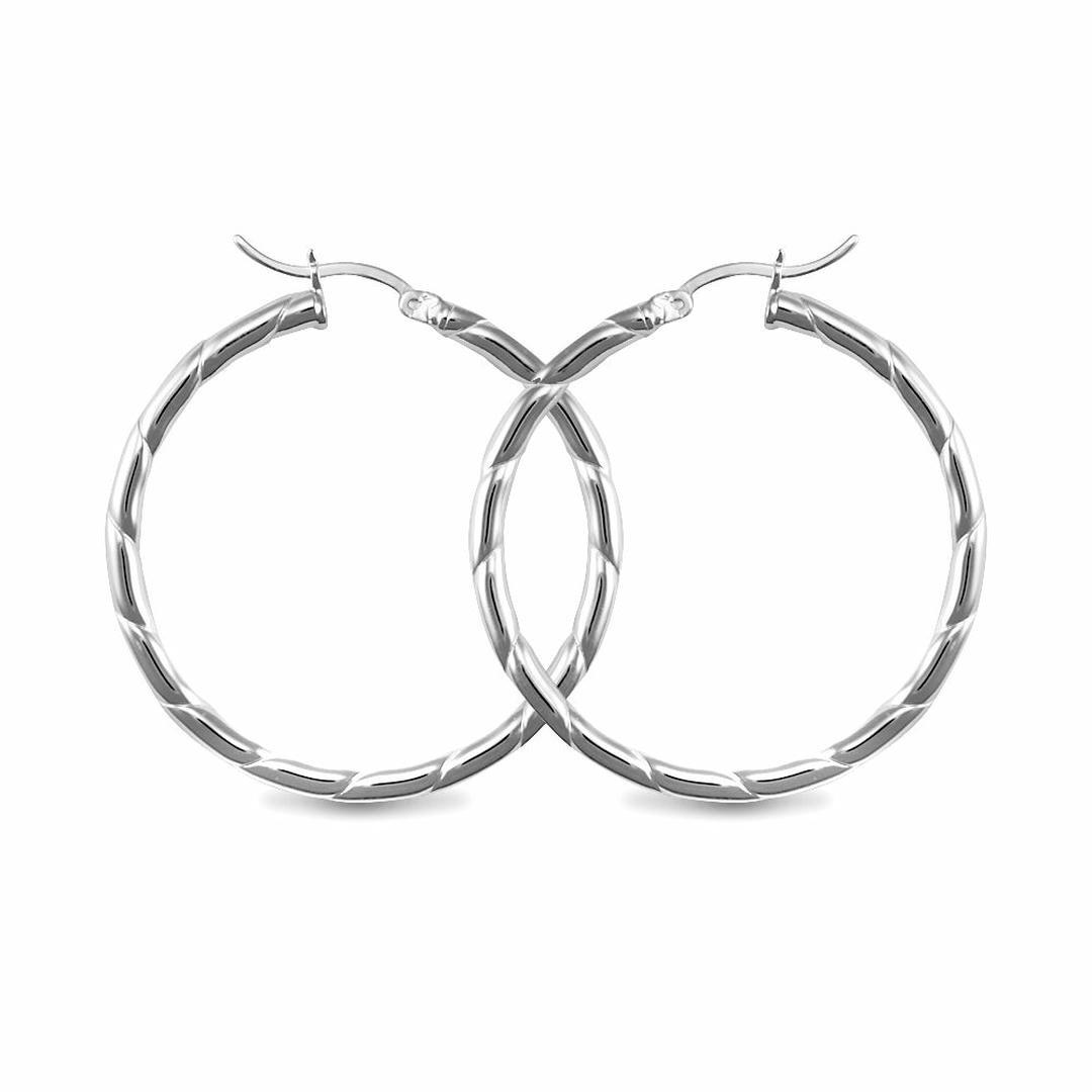 Sterling Silver  Ribbed Hoop Earrings - 3mm - 4cm - AER013C