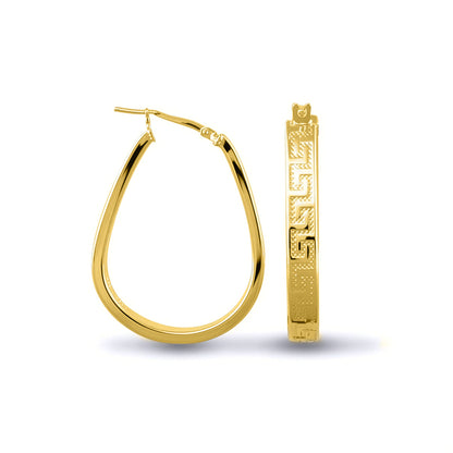14k Gold-plated Sterling Silver  Greek Key formed Hoop Earrings - AER020-GP