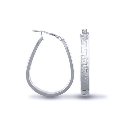 Sterling Silver  Greek Key formed Hoop Earrings - AER020