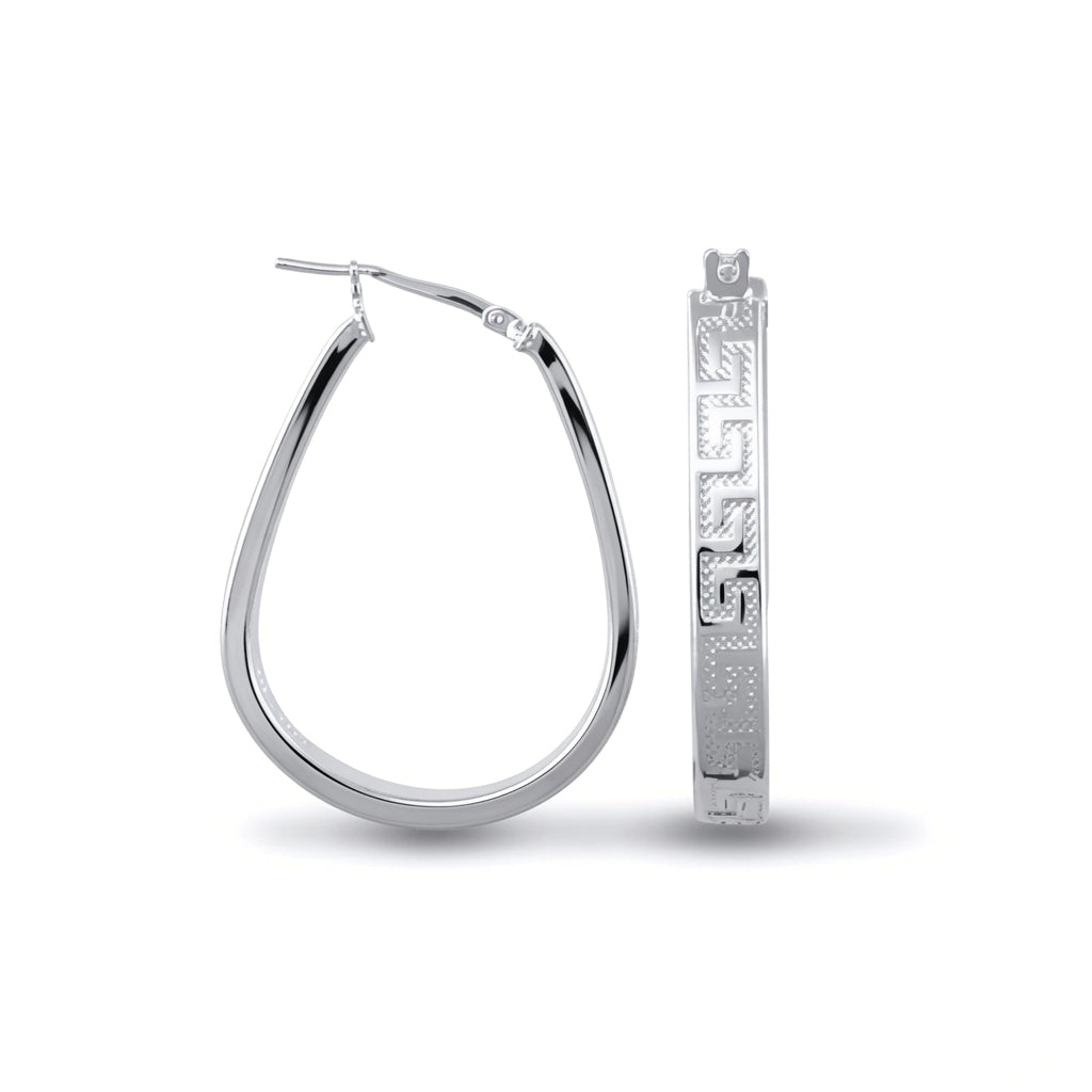 Sterling Silver  Greek Key formed Hoop Earrings - AER020
