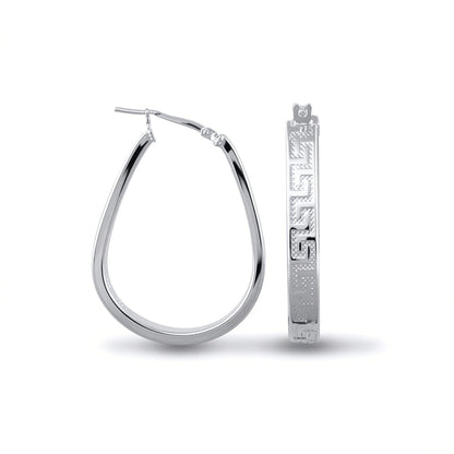 Sterling Silver  Greek Key formed Hoop Earrings - AER020