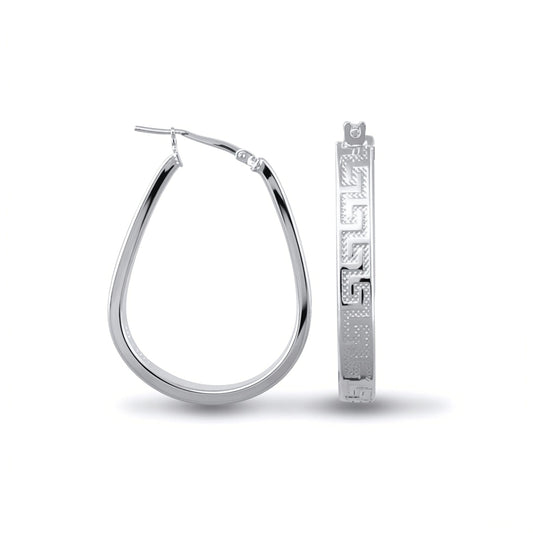 Sterling Silver  Greek Key formed Hoop Earrings - AER020