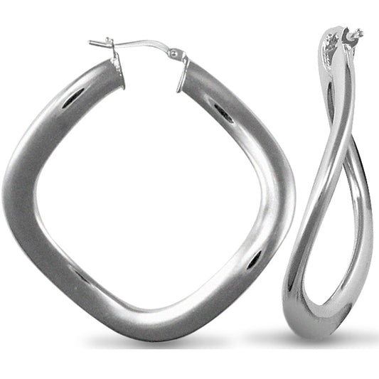 Sterling Silver  Flat Square Curved Hoop Earrings - AER021