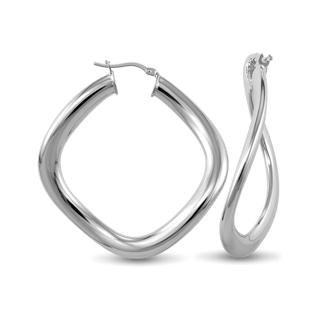 Sterling Silver  Flat Square Curved Hoop Earrings - AER021