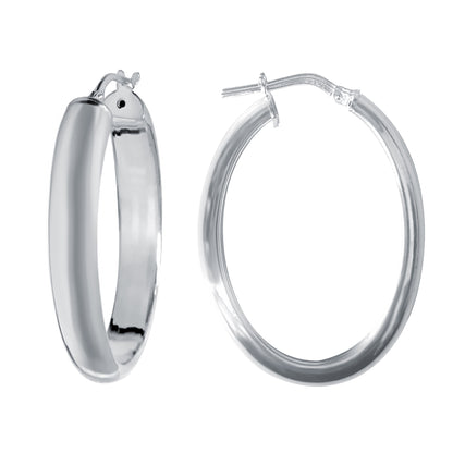 Sterling Silver  Oval D-Shape Hoop Earrings - AER022