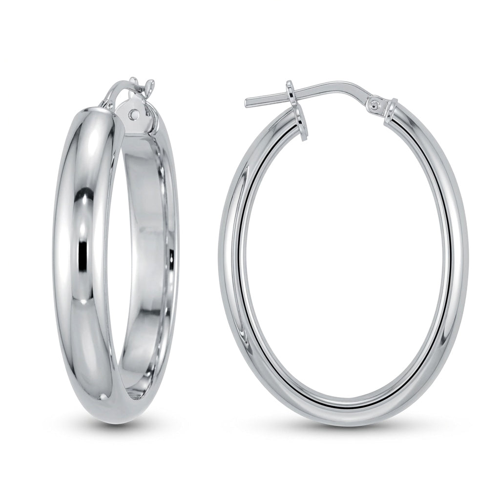 Sterling Silver  Oval D-Shape Hoop Earrings - AER022