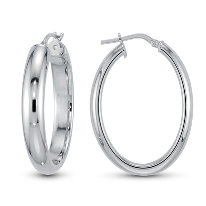 Sterling Silver  Oval D-Shape Hoop Earrings - AER022