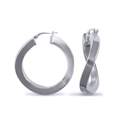 Sterling Silver  Square Tube Curved Hoop Earrings - AER024