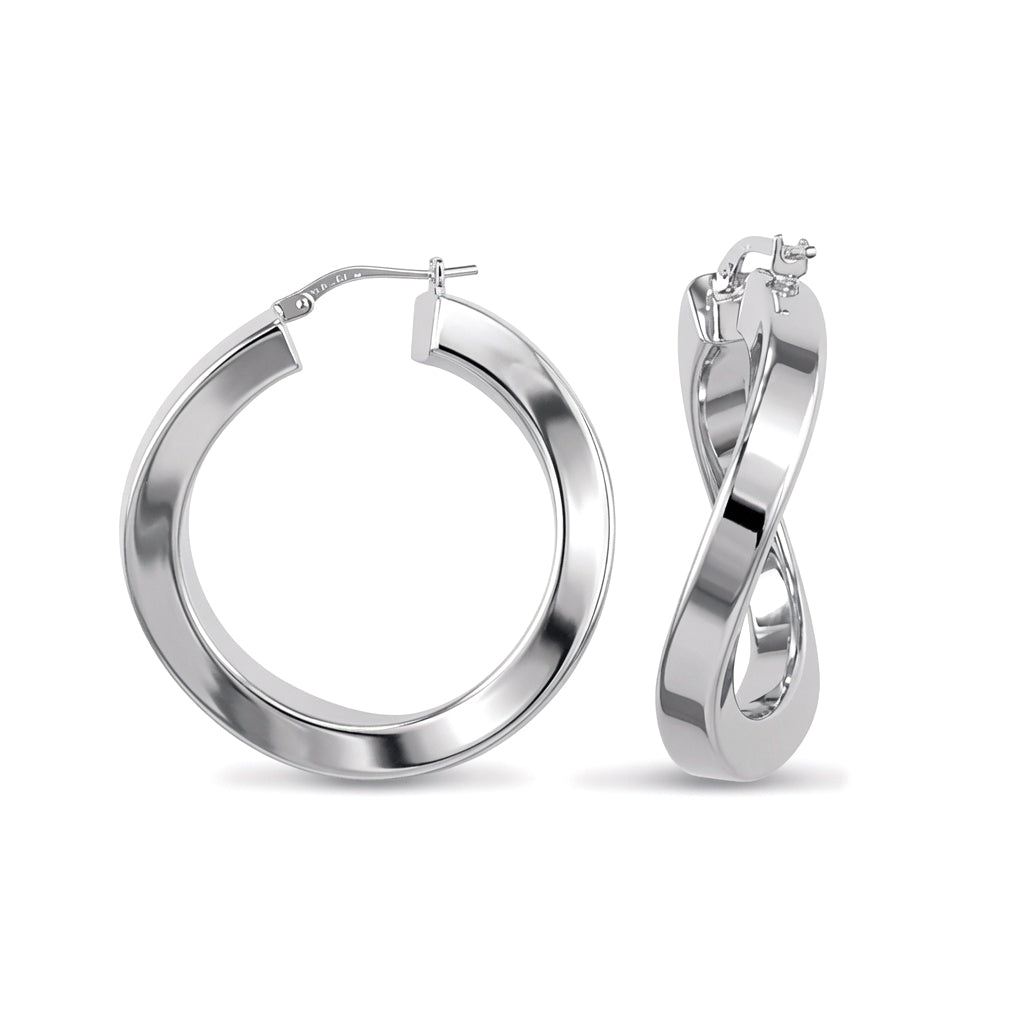 Sterling Silver  Square Tube Curved Hoop Earrings - AER024