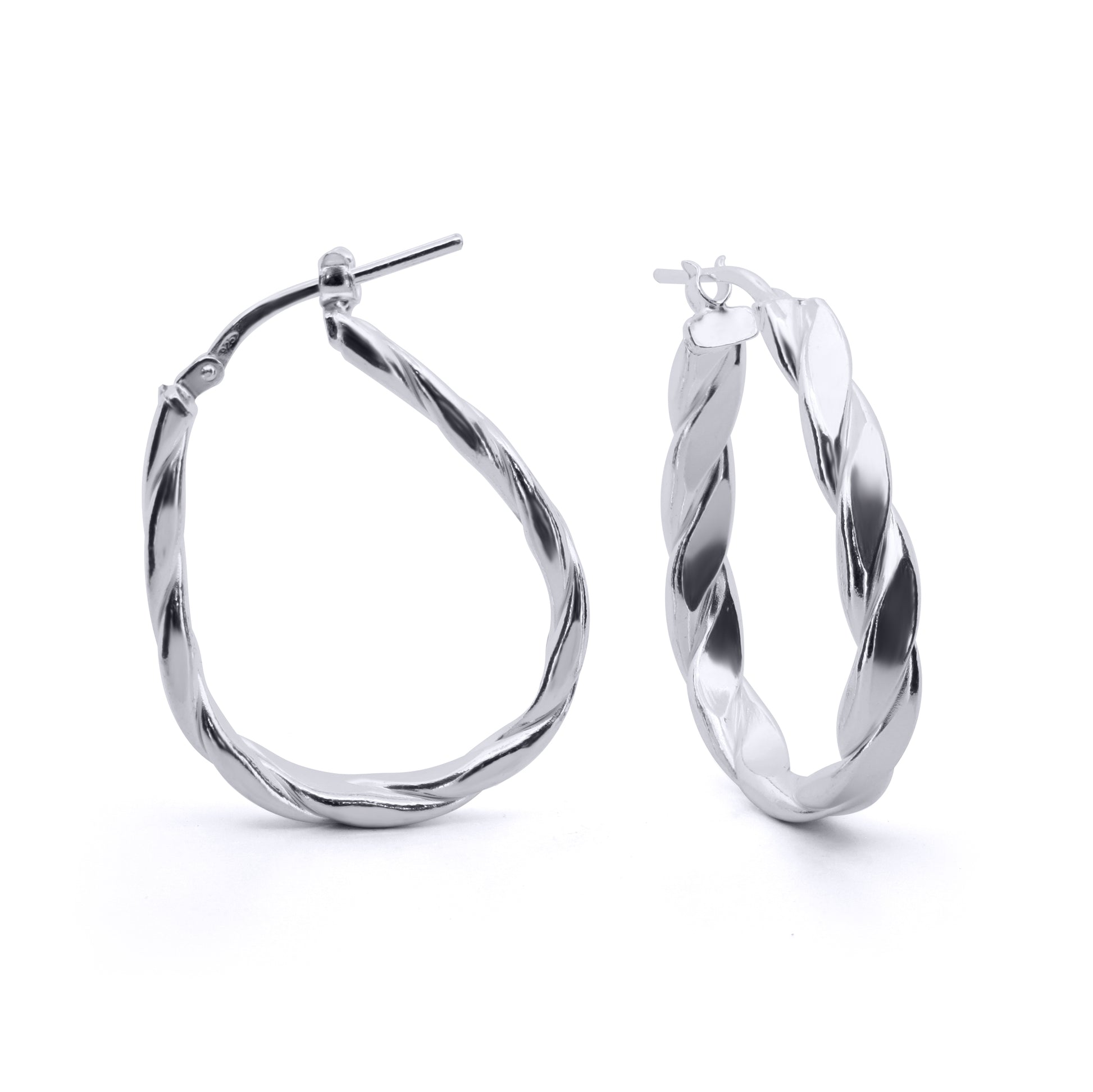 Sterling Silver  Striped Grooved Tear Drop Hoop Earrings - AER025