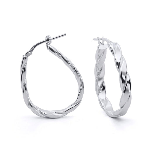 Sterling Silver  Striped Grooved Tear Drop Hoop Earrings - AER025