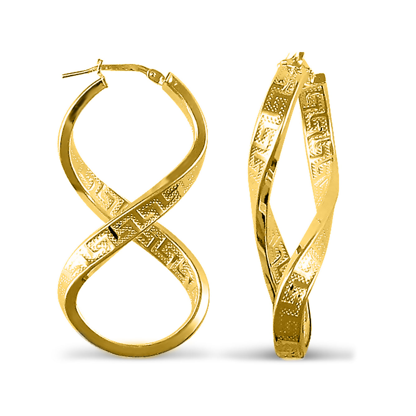 14k Gold-plated Silver  Greek Key Figure 8 Infinity Hoop Earrings - AER030-GP