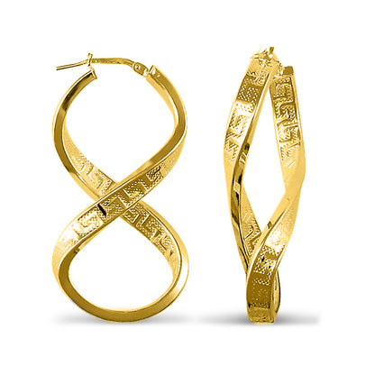 14k Gold-plated Silver  Greek Key Figure 8 Infinity Hoop Earrings - AER030-GP