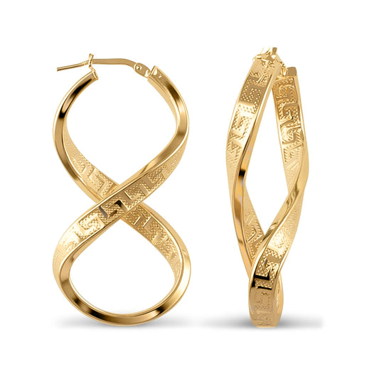14k Gold-plated Silver  Greek Key Figure 8 Infinity Hoop Earrings - AER030-GP