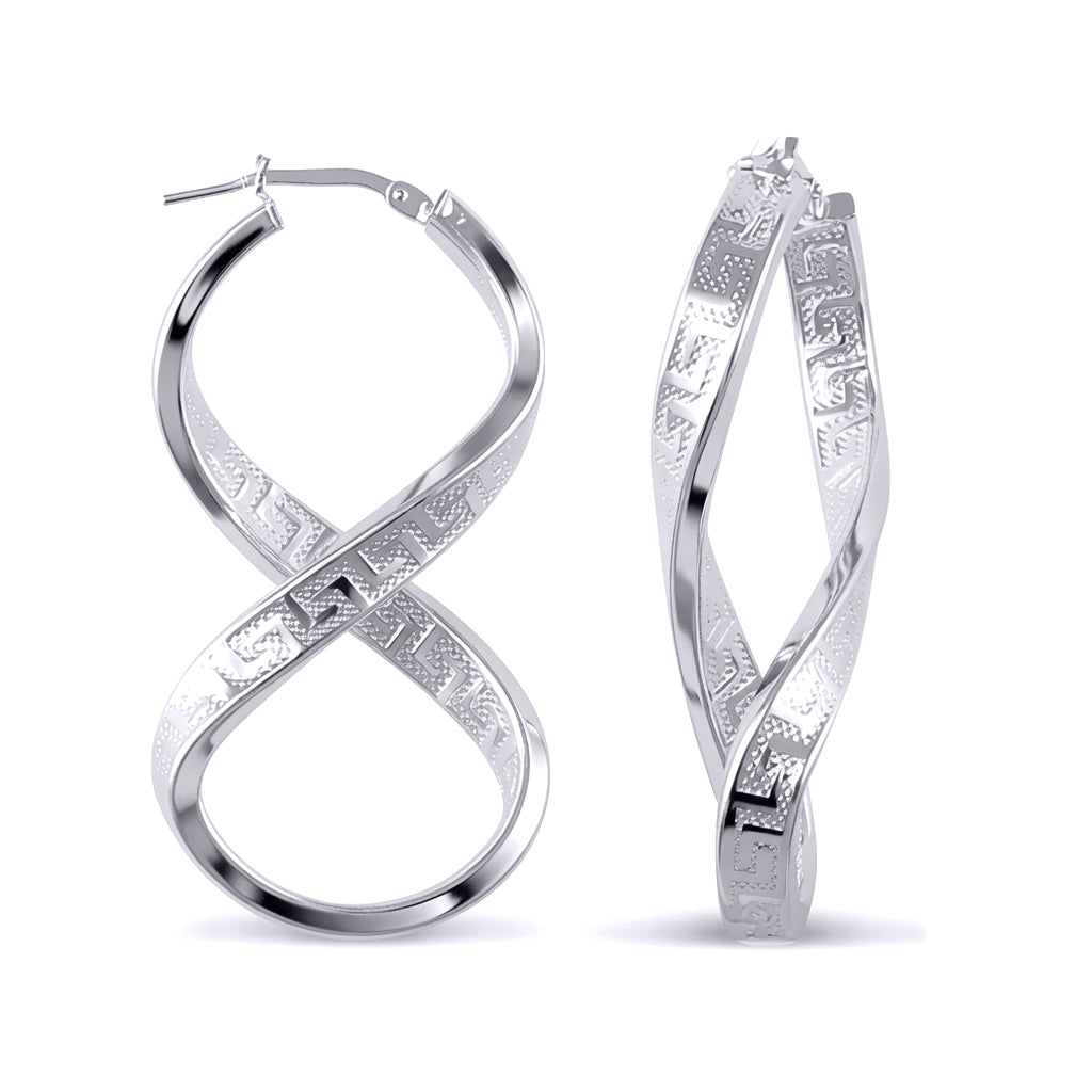 Sterling Silver  Greek Key Figure of Eight Infinity Hoop Earrings - AER030