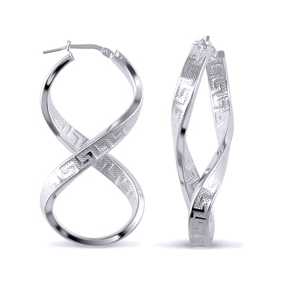 Sterling Silver  Greek Key Figure of Eight Infinity Hoop Earrings - AER030