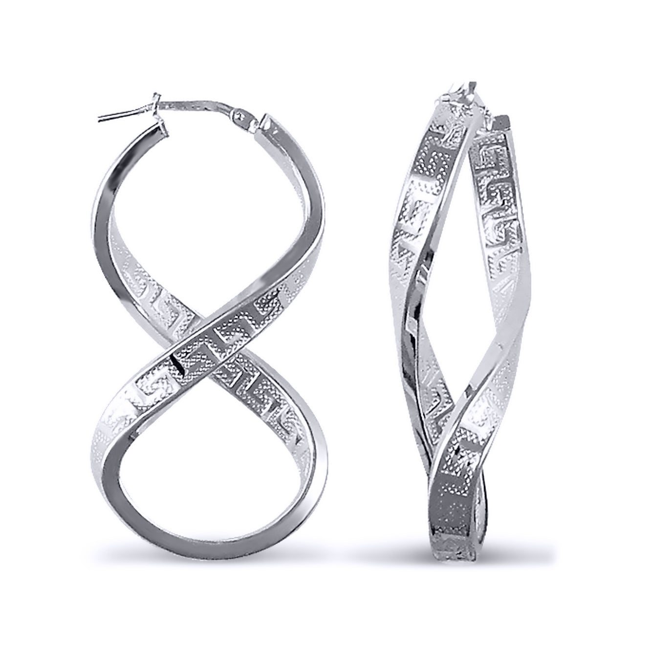 Sterling Silver  Greek Key Figure of Eight Infinity Hoop Earrings - AER030