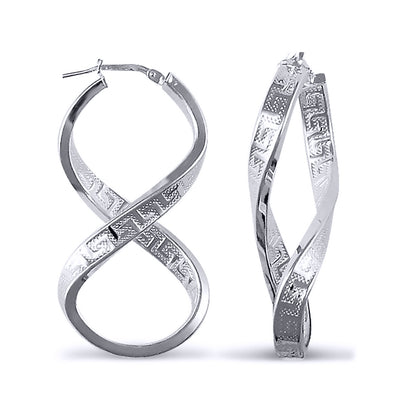 Sterling Silver  Greek Key Figure of Eight Infinity Hoop Earrings - AER030