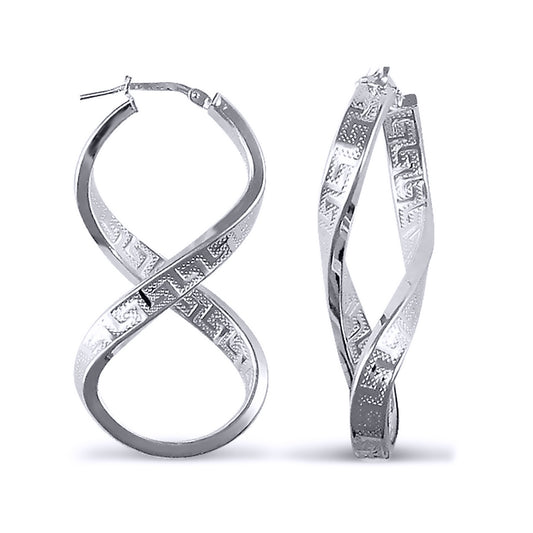 Sterling Silver  Greek Key Figure of Eight Infinity Hoop Earrings - AER030