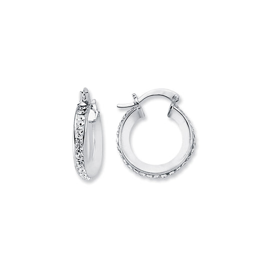 Sterling Silver  Round Crystal Eternity Hoop Earrings 17mm 3mm - AER131A