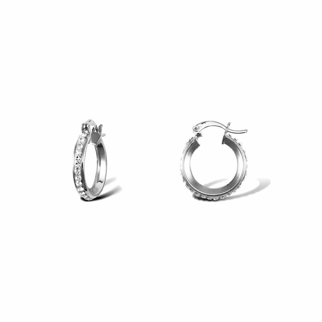 Sterling Silver  Round Crystal Eternity Hoop Earrings 17mm 3mm - AER131A