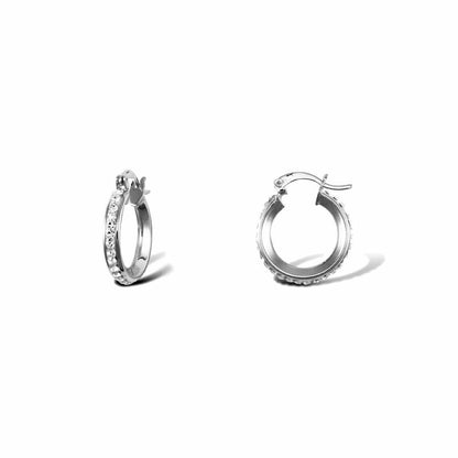 Sterling Silver  Round Crystal Eternity Hoop Earrings 17mm 3mm - AER131A