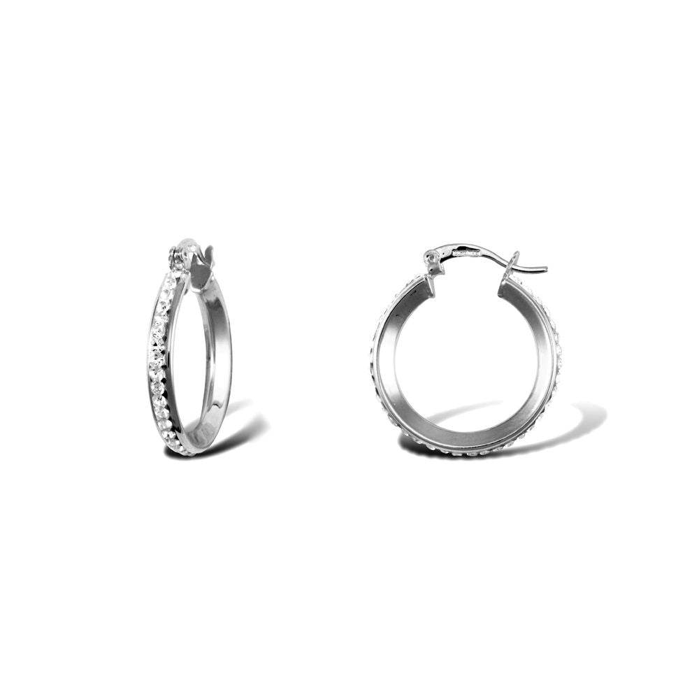 Sterling Silver  Round Crystal Eternity Hoop Earrings 22mm 3mm - AER131B