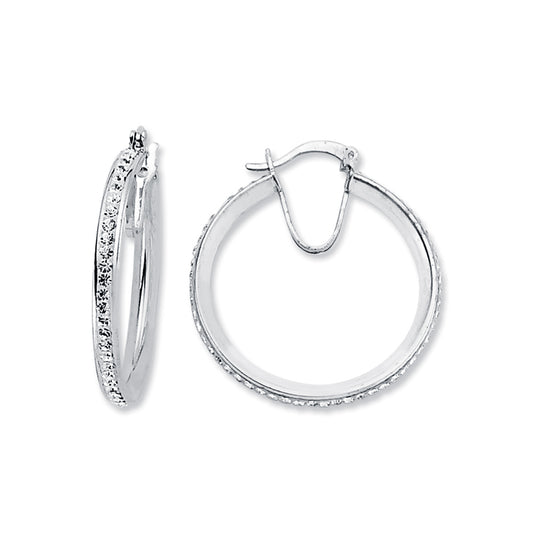 Sterling Silver  Round Crystal Eternity Hoop Earrings 32mm 3mm - AER131C
