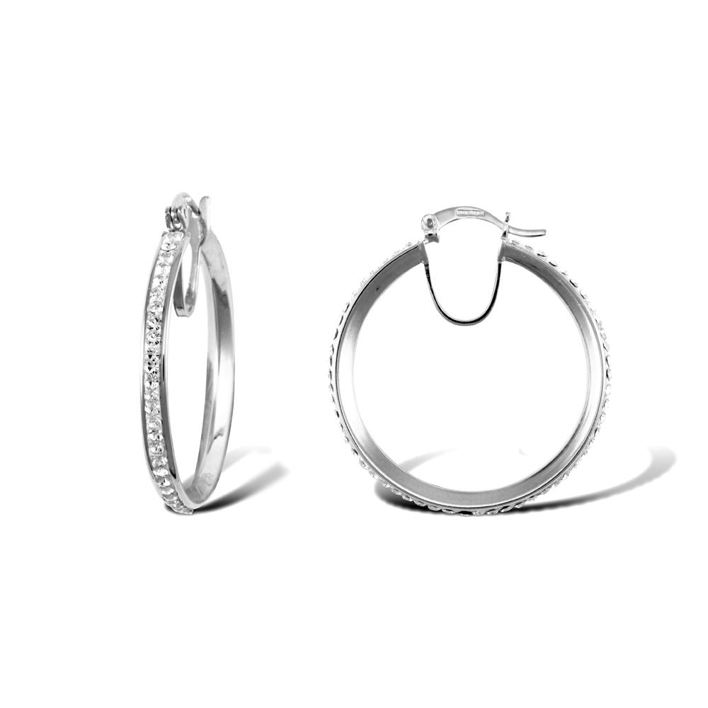 Sterling Silver  Round Crystal Eternity Hoop Earrings 32mm 3mm - AER131C