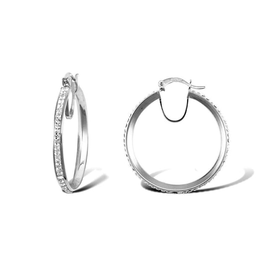 Sterling Silver  Round Crystal Eternity Hoop Earrings 32mm 3mm - AER131C