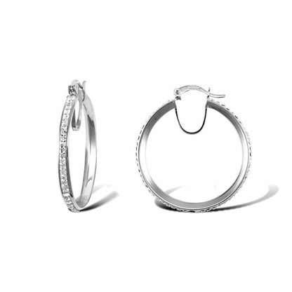 Sterling Silver  Round Crystal Eternity Hoop Earrings 32mm 3mm - AER131C