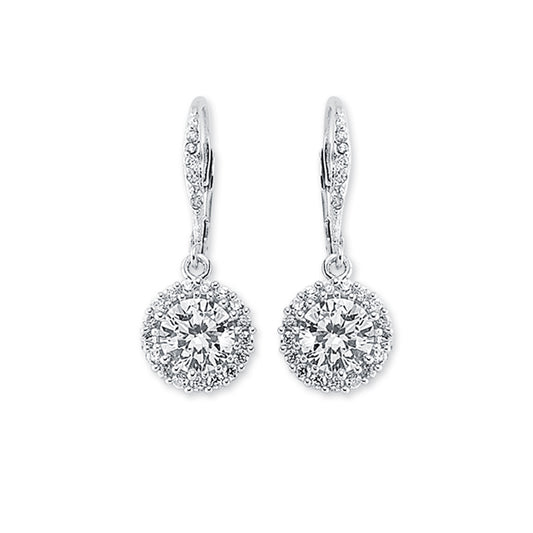 Womens Rhodium Plated Silver  CZ Cluster Drop Earrings 7mm 11mm - AER132