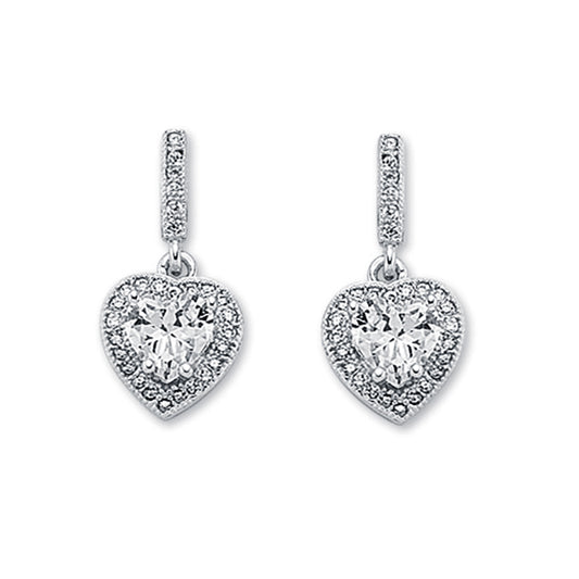 Womens Rhodium Silver  Heart CZ Cluster Stud Earrings 6mm 10mm - AER133