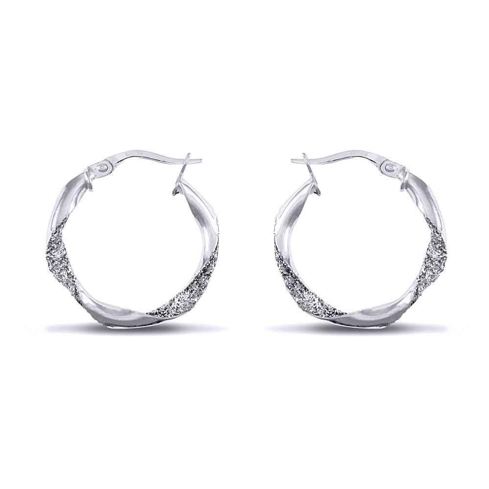 Sterling Silver  Ice Glitter Twist 3mm Hoop Earrings 21mm - AER134A