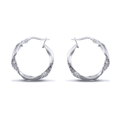 Sterling Silver  Ice Glitter Twist 3mm Hoop Earrings 21mm - AER134A