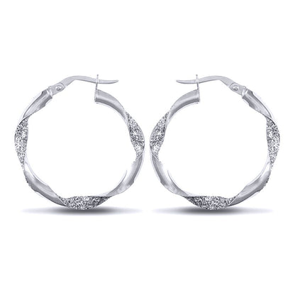 Sterling Silver  Ice Glitter Twist 3mm Hoop Earrings 25mm - AER134B
