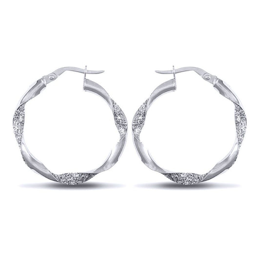 Sterling Silver  Ice Glitter Twist 3mm Hoop Earrings 25mm - AER134B